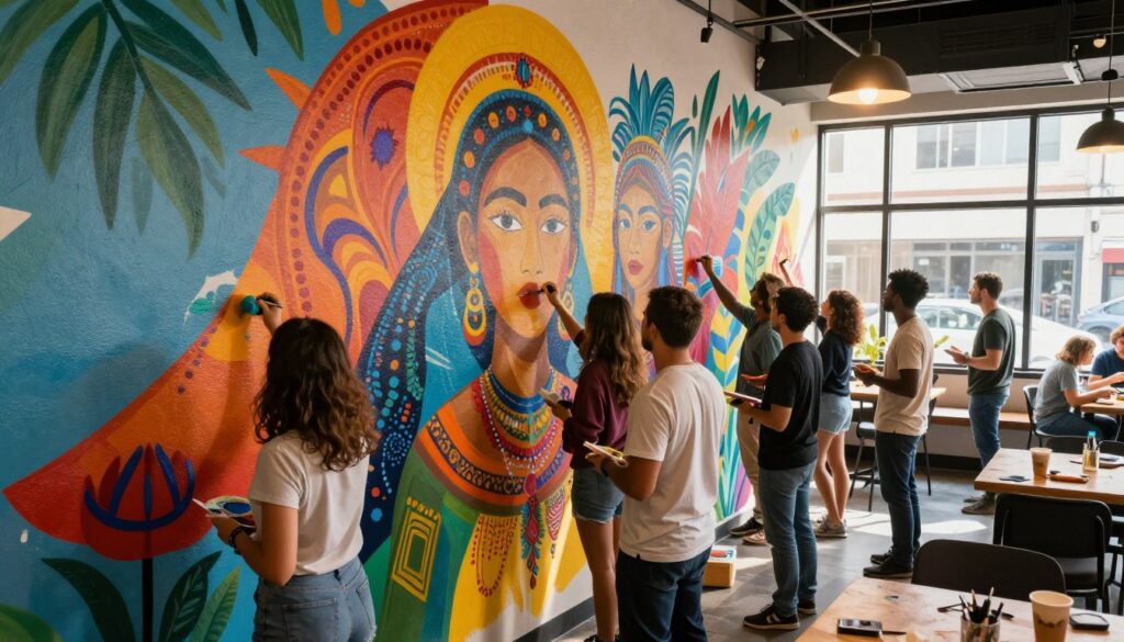 Visual Art Local Example Showcasing Local Art and Decor in a Modern Restaurant Setting • Denovo ...