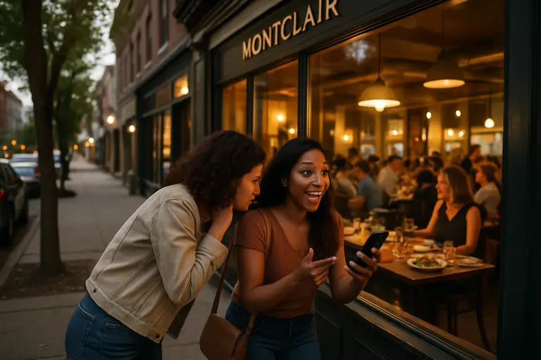 Montclair sidewalk dining table prepared for an evening meal
