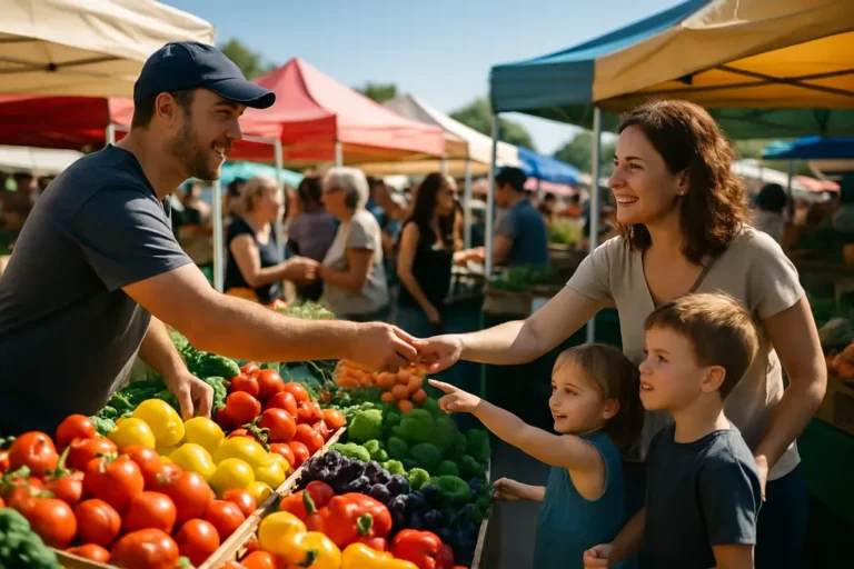 Kentucky Produce Events with shoppers choosing fresh vegetables at an outdoor market