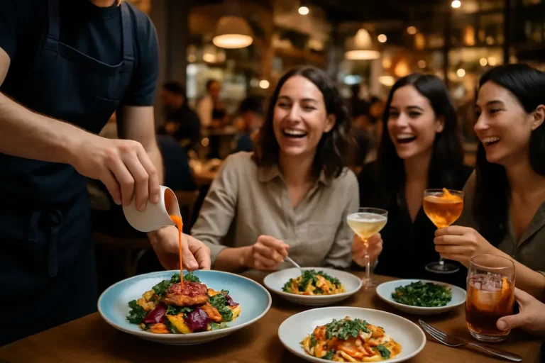specialty food trends shown through colorful shared plates and textured small bites